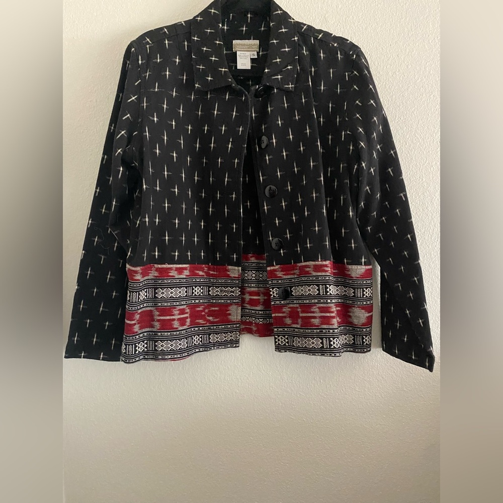 Coldwater Creek Jacket Blazer Small Aztec Wester Boho %100 Cotton Black